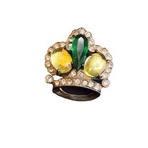 Vintage Signed Sterling Rhinestone Crown Brooch (A2694)